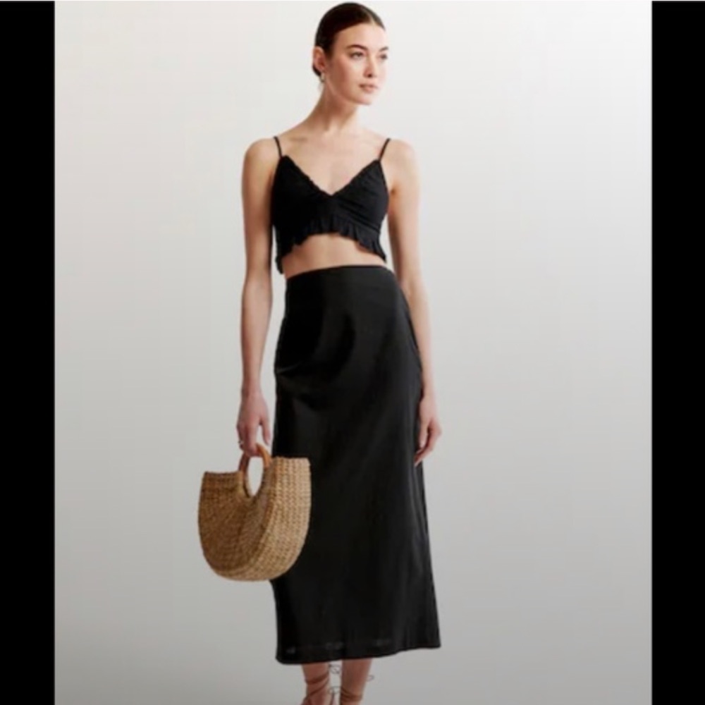 Abercrombie & Fitch Black Linen-blend Column Maxi skirt